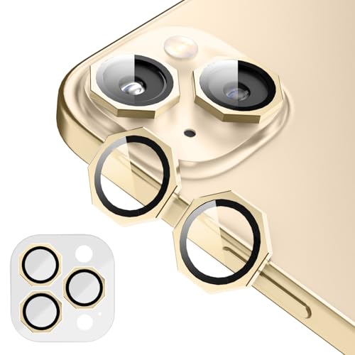 Image of GadgetBite Snaptra Octagon Lens Protector Compatible With iPhone 13 & iPhone 13 Mini - 9H Tempered Glass Camera Cover with Metal Ring, Scratch-Resistant,Camera Lens Protection - Gold