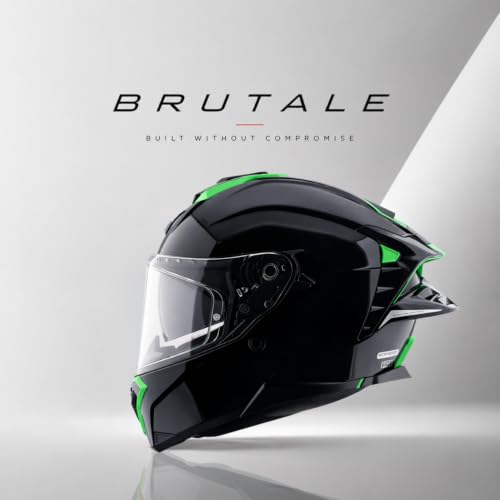 Image of Axor Brutale Corsa Helmet - Dual Spoiler | ECE 22.06, ISI & DOT Certified | Race-Ready Fit with D-Ring & UV-Protected Visor-Black Green, Size:S