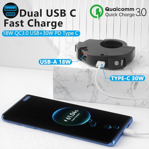 Hoembpn Motocyklowe Gniazdo Ładowarki, 18 W QC3.0 i 30 W PD Type-C, Podwójny Port 12 V, Wodoodporna Ładowarka USB C + Kabel Ładujący USB C