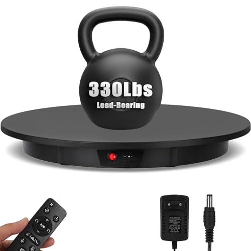 PUOSUO Motorized Rotating Display Stand, 23.7 inch / 330Lbs Load ,360 Degree Electric Rotating Turntable for Photography Products Display，Live Video Show,Remote Control Angle(Black)