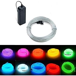 Kmruazre Luces de neón de alambre de 3 m con paquete de batería, unidad de cable portátil a batería con 3 modos, adecuadas para el hogar, cocina, fiesta, decoración de Halloween (azul hielo)