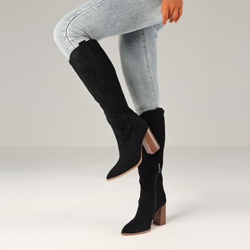 MeiLuSi Knee High Suede Boots Fall Boots for Women 2025 Pointed Toe Fall Shoes Chunky High Heel Tall Suede Shoes Side Zipper4