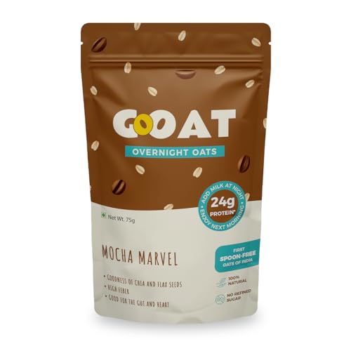 Image of GoOAT - Overnight Oats, 75gm | Mocha Marvel 24g Protein | Ideal for Weight Management | No Refined Sugar | Gluten Free Oats | 100% Natural Breakfast Cereal | Spoonfree Oatmeal