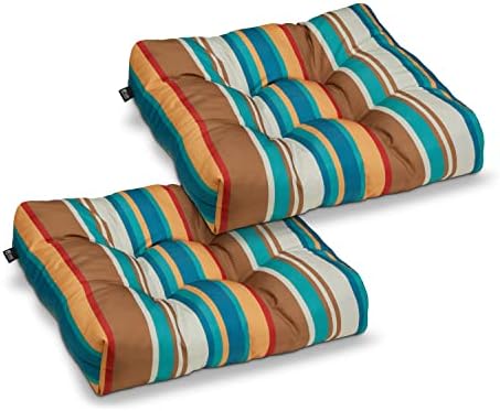 Classic Accessories Water-Resistant Square Patio Seat Cushions, 19 x 19 x 5 Inch, 2 Pack, SanteFe Stripe, Outdoor Seat Cushions
