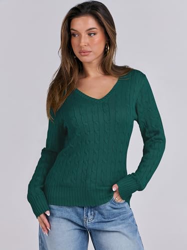 Image of ANRABESS Women's Cable Knit V Neck Fitted Sweaters