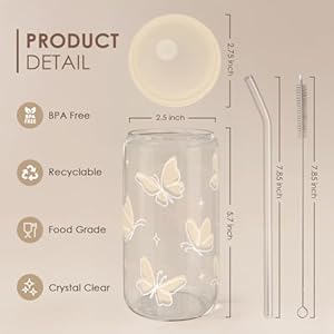SANDJEST Butterfly Glass Bottle, Iced Coffee Aesthetic Glass Can Cup, Gifts for Christmas Birthday, Gift for Women Girls, 16oz SANDJEST Butterfly Glass Bottle Iced Coffee Aesthetic Glass Can Cup Gifts for Christmas Birthday Gift for Women Girls 16oz