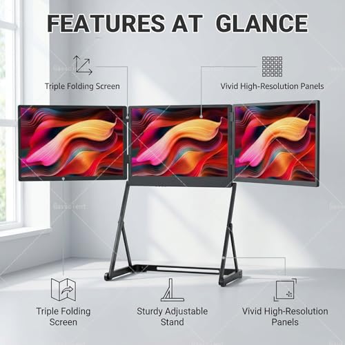 Image of Triple Laptop Screen Extender, HDMI /USB-C Pl-UG N Play, Windows /Mac /Android Compatible, 12-18.5in Laptop Fit, Travel-Friendly Triple Display.
