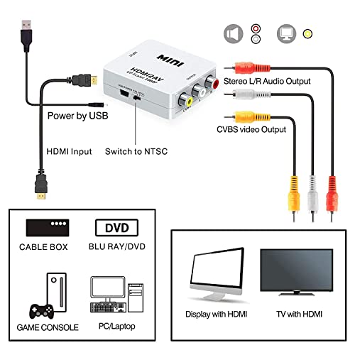 Image of HDMI to RCA AV /CVSB L /R Video AV /RCA CVBS Adapter Mini HDMI2AV Video Converter Box Computer HD 1080P Support NTSC PAL Output