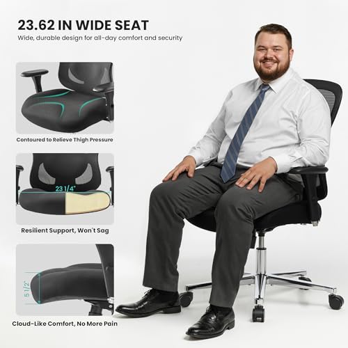 Image of EUREKA ERGONOMIC Big and Tall Office Chair for Heavy People, Hoss 500lbs Heavy Duty Office Chair Mesh Ergonomic Desk Chair with Armrest, Rolling Chair with Wide Comfy Seat for Adult, Black