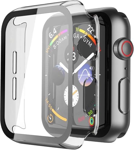 Misxi Hülle mit Displayschutz für 44mm Apple Watch SE3/SE2/SE/Series 6/5/4 | 2 Stück, Harte PC-Schutzhülle, Gehärtet Displayschutzfolie, Kratzfest & Stoßfest, Ultradünn, Transparen