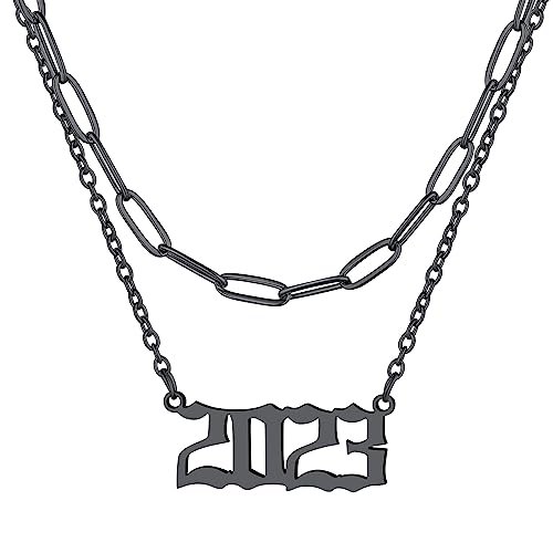 FindChic Angel Number Paperclip Chain Layered Necklaces for Women Stainless Steel/Gold Plated/Black 222 444 888 999 Lucky Number/Custom Name Choker Ne