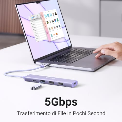 Hub USB C HDMI 4K 5 En 1 Adattatore Type C 5Gbps Compatibile con MacBook Pro Air M2 M1, iPad, iPhone 16 Plus Max, Galaxy S24 Ultra, Surface (Viola) - Hub USB - Immagine 4