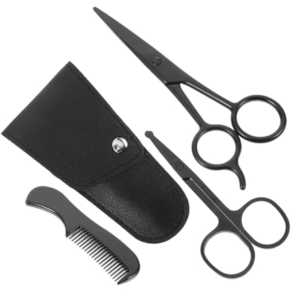 minkissy Zestaw Nożyczek Do Brody Essential 4-częściowy - Nożyczki Do Przycinania Wąsów Z Grzebieniem Etui Do Przechowywania - Stal - Barber Shop Podróżne