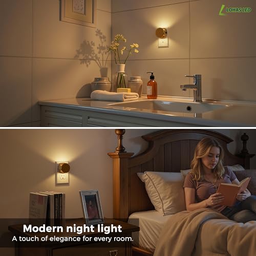 Image of L LOHAS LED Night Lights Plug into Wall, Plug in Night Light | Dusk to Dawn Sensor,Brightness Adjustable,3000K Warm White,Dimmable Gold Nightlight for Adults Hallway Bathroom
