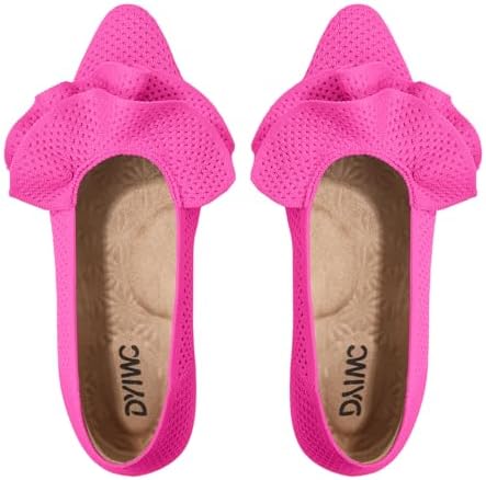 Women's Flat Shoes Fashion Comfortable Knit Pointed Toe Washable Ruffle Ballet Flats with Soft Insole Arch Support