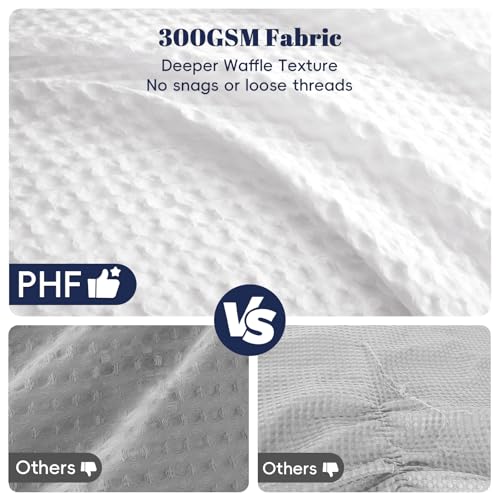 PHF Ultra Soft Waffle Weave Comforter Set King Size, 3 Pieces Lightweight Breathable Comfy Bedding Set, Comfy Textured 1 Comforter with 2 Pillow Shams, White by PHF - Image 4