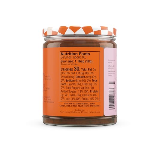Image of Nate's Honey Fruit Spread, Strawberry - 10 oz Jar | All-Natural - Made with Real Strawberries & No Refined Sugar - Sweetened with 100% Pure Honey - Easy-to-Spread
