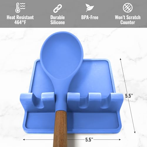 Image of Zulay Kitchen Silicone Utensil Rest with Drip Pad for Multiple Utensils - BPA-Free, Heat-Resistant Spoon Rest & Spoon Holder for Stove Top - Kitchen Utensil Holder for Ladles & Tongs - Periwinkle