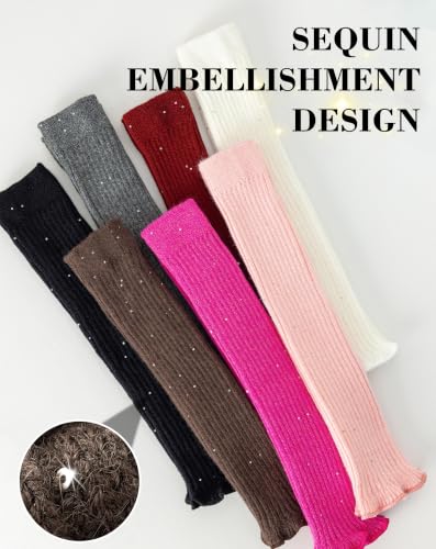 Image of Yawlsow Leg Warmers for Women Girls Y2k Knit Ruffle Leg Warmer Winter 80s with Sequins, Japanese Kawaii Harajuku Accessories