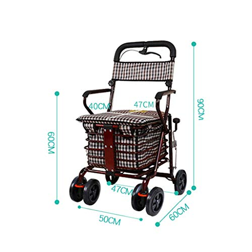 WLKINF Einkaufstrolley mit Sitz/Einkaufswagen/Einkaufswagen/Stahlrahmen, hochwertiger Flanell, hohe Kapazität, Aufbewahrungskörbe/Gehhilfe für ältere Menschen (rot-1) – Bild 3