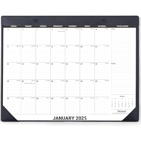 Nekmit Large Desk Calendar 2025-2026 with PU Faux Leather Desktop Mat, Runs From January 2025 - June 2026, Big Desk Pad Calendar 21 x 16 1/2 Inches for Home and Office (Black(Jan. 2025 - Jun. 2026)) Cover