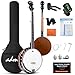 ADM 5-String Banjo 24 Bracket with Closed Solid Wood Back and Geared 5th Tuner, Beginner Pack with Bag, Tuner, Strap, Picks and Strings