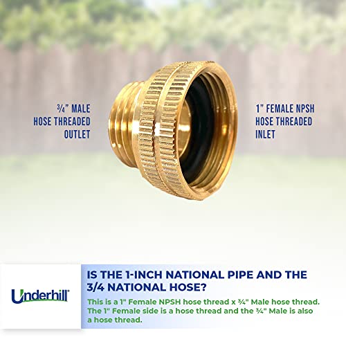 Underhill Garden Hose Adapter Connector Heavy-Duty, Solid Brass Fittings Female To Male Adapter, 1-Inch Female Hose Thread X 3/4-Inch Male Hose Thread, A-Ba107Fm #TOP4