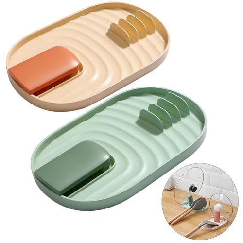 KASESSS 2Piezas Soporte de Tapas y Cucharas, Multifuncional Soporte Tapas Ollas, Plegable Utensilios de Cocina, Plástico Reposa Cucharas Cocina, Apoya Cucharas Cocina para Cucharas,Palillos,Espátula
