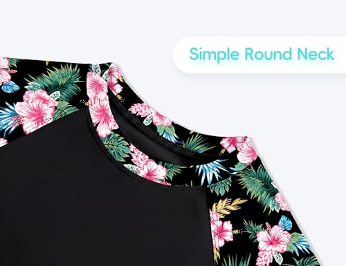 Image of Girls Swimsuit Long Sleeve Rush Guard Bathing Suit Swimwear with Bikini Bottom Sun Protection