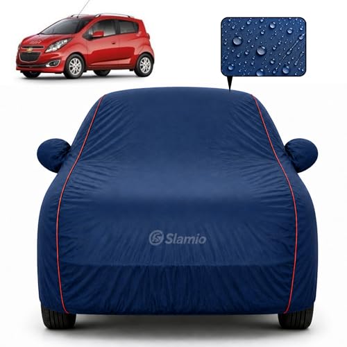 Image of Car Cover for Chevrolet Spark | 100% Waterproof Heavy-Duty 3-Layer Car Body Cover | All-Weather Rain, UV, Sun & Dust Protection | Custom Fit | Mirror & Antenna Pockets | Navy Blue