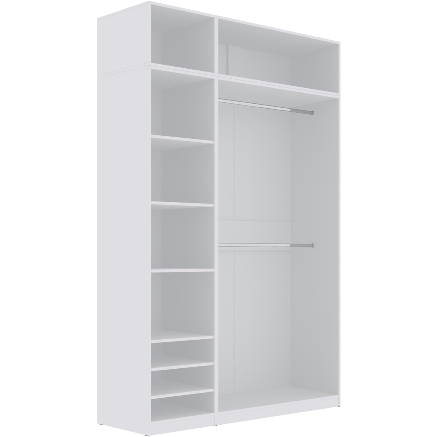 Marmex Garderobenschrank-Set TRES N/NB, begehbarer, offener Kleiderschrank mit Kleiderstangen, Einlegeböden für Kleidung, Schuhe, ohne Türen für Schlafzimmer, Ankleidezimmer 150x246x51 (weiß)