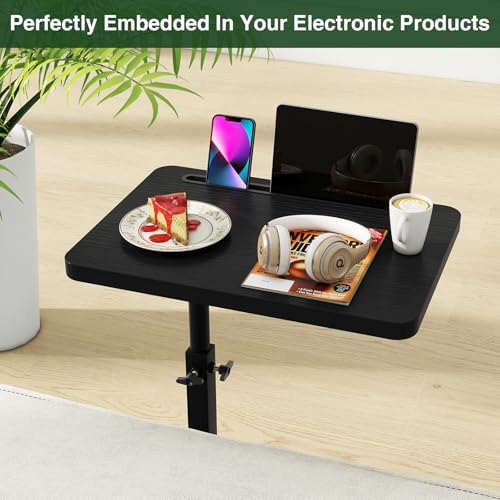 IBUYKE C Shaped Side Table, 360° Swivel Height Adjustable End Table for Small Spaces, with Phone & Tablet Slot, Modern Small Coffee Snack Table for Sofa/Bed, Black TVT003B - Image 7