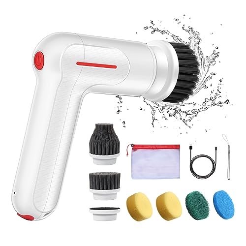 CBriday Brosse Nettoyage Electrique-avec 6 Têtes Interchangeables et 2 Vitesses,Brosse Rotative Nettoyage sans Fil pour Nettoyer La Salle De Bain,Le Carrelage,Le Sol,La Voiture,La Cuisine etc