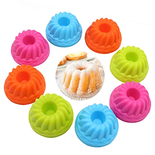 Lushly 12 Piezas Moldes de Silicona para Donut, Mini Moldes de Silicona para Muffins, Varias Formas Molde de Postre, Molde de Silicona Magdalenas para Hacer Tartas Chocolates Budines(4 Colores)