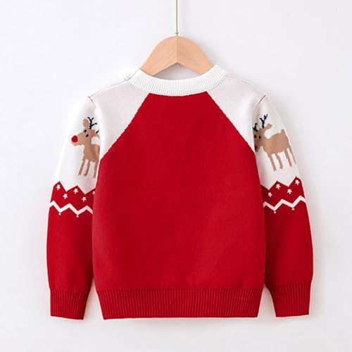 Long Sleeve for Children Boy Girl Fall Winter Boat Neck Sweater Holiday Christmas Cute Crochet Warm Knit Kid 20254