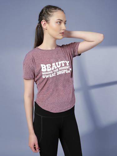 Image of CHKOKKO Womens Stylish Activewear Quick Dry Lightweight Breathable Printed Round Neck Half Sleeve Regular Fit Gym T Shirt for Sports Yoga and Training