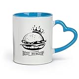 AYUEHBN Tazas de café de cerámica blanca Best Burgers Crown Fast Food Cafe (11 oz/320 ml) para café, sopa, té, leche, café con leche, chocolate caliente, damas, hombres azul