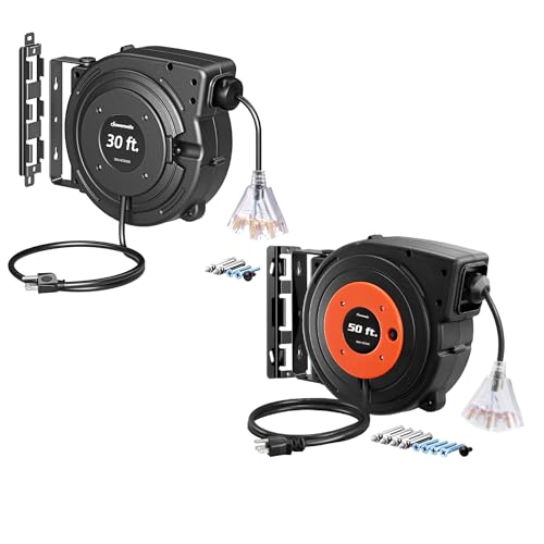 DEWENWILS 50FT Retractable Extension Cord Reel Bundle with DEWENWILS 30FT Retractable Extension Cord Reel