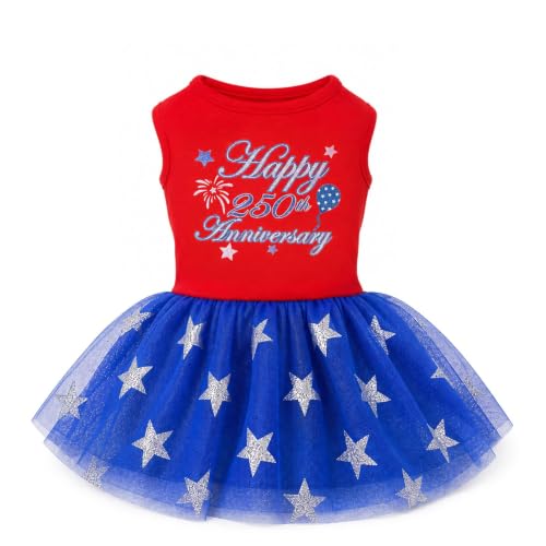 250th Anniversary Dog Dress 4th of July Dog Tulle Dress American 250 Years Patriotic Birthday Pet Outfit Clothes for Small Sized Dogs Independence Day Party Pet Cat Puppy Apparel M