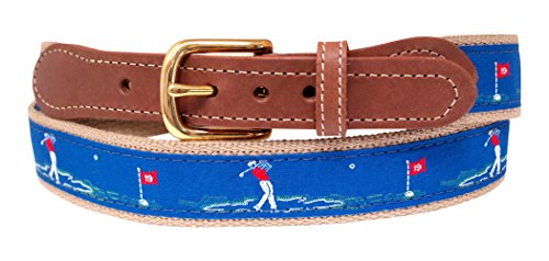 Golf Belt, Embroidered Golfer on Khaki Web (40 (Pant Waist Size 42))
