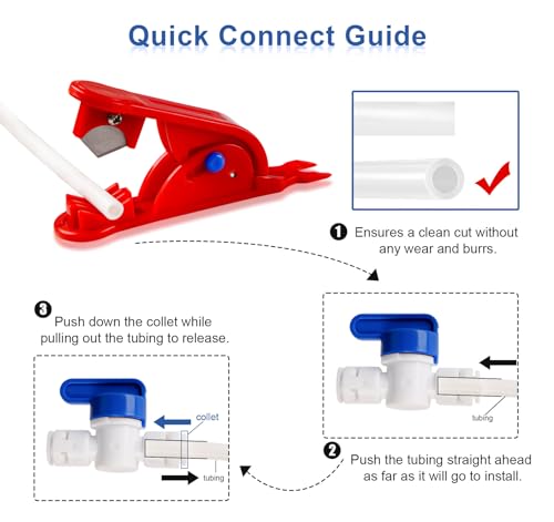 ilauke 15m Wasserzulaufleitung Universal Anschluss-Set mit T Stück, 11 Stück RO Water Filter Fitting für 1/4 Zoll Schlauch, Kühlschrankschlauch, Wasserschlauch (T + I + L Typ + Absperrventil)