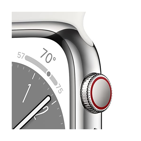 Apple Watch Series 8 [GPS + Cellular 45mm] Smart Watch w/ Silver Stainless Steel Case with White Sport Band - M/L with AppleCare+ (2 Years) - Image 4