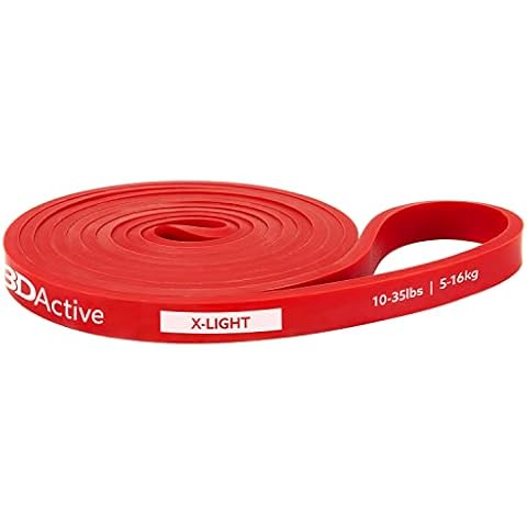 3DActive Pull Up Assist Band - Resistance Band for Strength Training, Powerlifting, Body Stretching, Crossfit - Exercise Guide Included - 10 to 35lbs - Red Cover