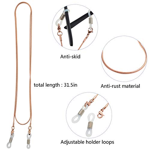 Jmkcoz Eyeglass Chain Holder Necklace Strap Sunglass Eyewear Retainer Lanyards 80Cm Glasses Chain String Cord Rose Gold #TOP1
