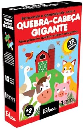 Meu Primeiro Quebra-cabeça Gigante Animais Madeira Didático 12 Pe...
