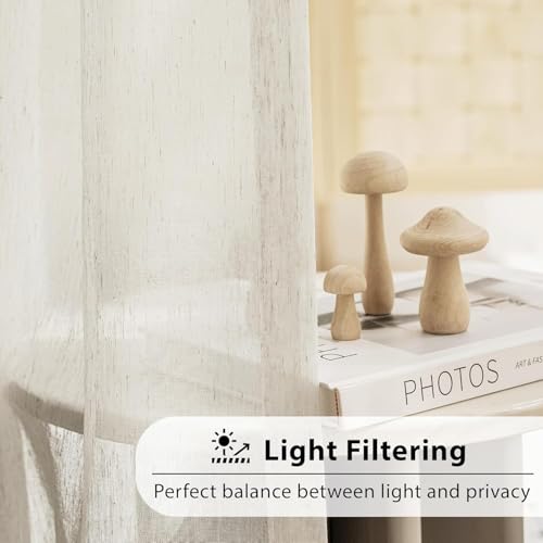 Image of FMFUNCTEX Linen Sheer Pinch Pleated Curtains for Living Room, Linen Flax Beige 108 Inches Long Sheer Curtain See Through Panels for Bedroom, Natural Window Drapes for Farmhouse, Rod Pocket 2 Panels