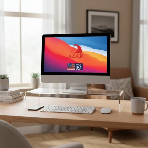 Azar 515360 Acrylic Monitor Stand Riser – Made in USA Laptop stand and Monitor Riser Acrylic Monitor Stand Riser Clear Laptop Stand for Desk Ergonomic Display Riser, Clear (21-Inch-Luxury Handcrafted) by Azar Displays - Image 4