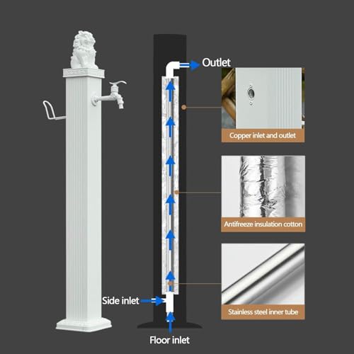 Grifo de Exterior Resistente, Fuente Vertical de Acero Inoxidable 304 y aleación de Aluminio con Carrete de Manguera retráctil, Lavabo de jardín Duradero y Resistente a la corrosión para Patio, Jard