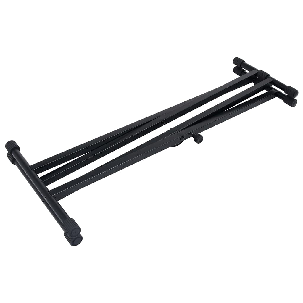 Doppelstrebiger Keyboard-Ständer und Hocker Set Schwarz Höhenverstellbar Gepolstert Stabil Für Musiker Klavier Gitarre Schlagzeug Studio Bühne Konzert