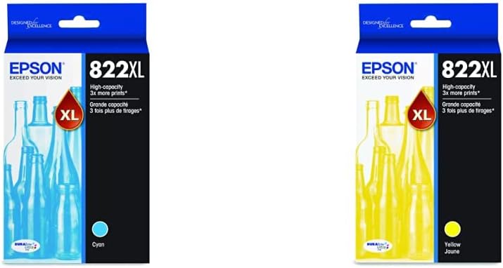 Epson T822 DURABrite Ultra Ink High Capacity Cyan Cartridge (T822XL220-S) for Select Workforce Pro Printers & T822 DURABrite Ultra Ink High Capacity Yellow Cartridge (T822XL420-S) for Select